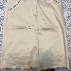 New York & Company Cream Pencil Skirt with Zipper Details